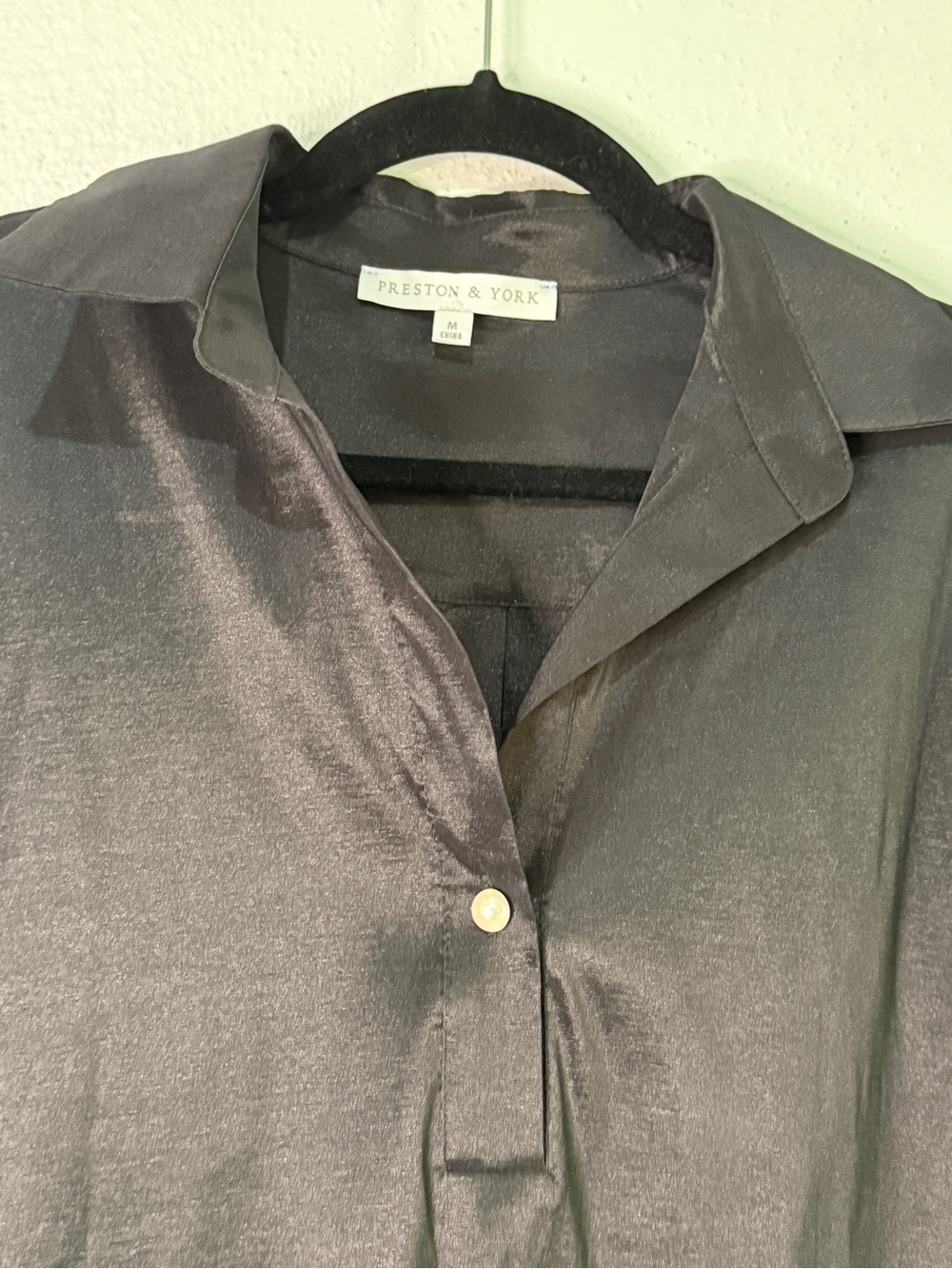 Preston & York Black Button-Accent Mini Dress with satin-like sheen. Sz M. - Picture 3 of 9
